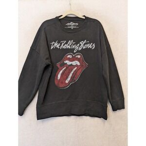 The Rolling Stones Sweatshirt Women's XS Black Graphic Rock Band Logo Distressed